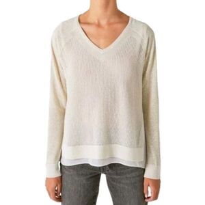 Lucky Brand Metallic Silver Linen Sweater Semi-sheer Layered Size Large L